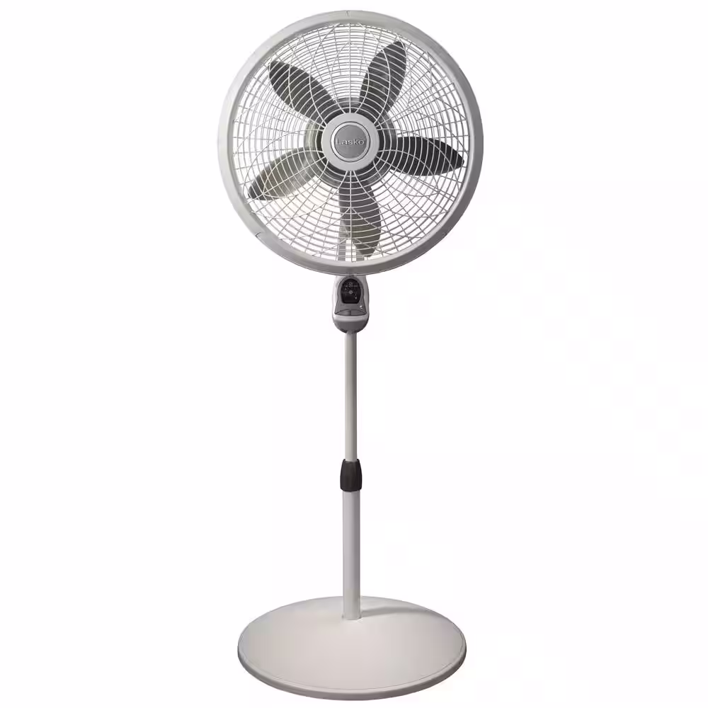 Lasko Elegance and Performance Adjustable-Height 18 in. 3 Speed White Oscillating Pedestal Fan with Timer and Remote Control