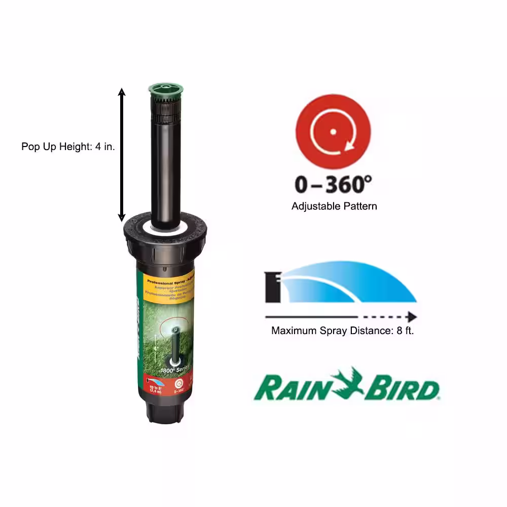 Rain Bird 1804 Professional Pop-Up with 8 ft. Distance Adjustable Nozzle