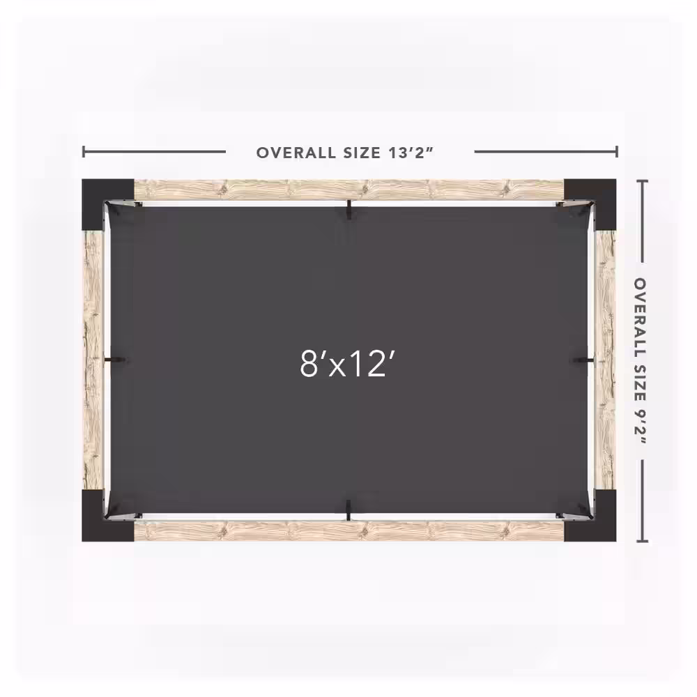 TOJA GRID 8 ft. L x 12 ft. W Pergola Kit with 4 in. x 4 in. KNECT Post Wall and Denim Shade Sail for 6x6 Wood Posts