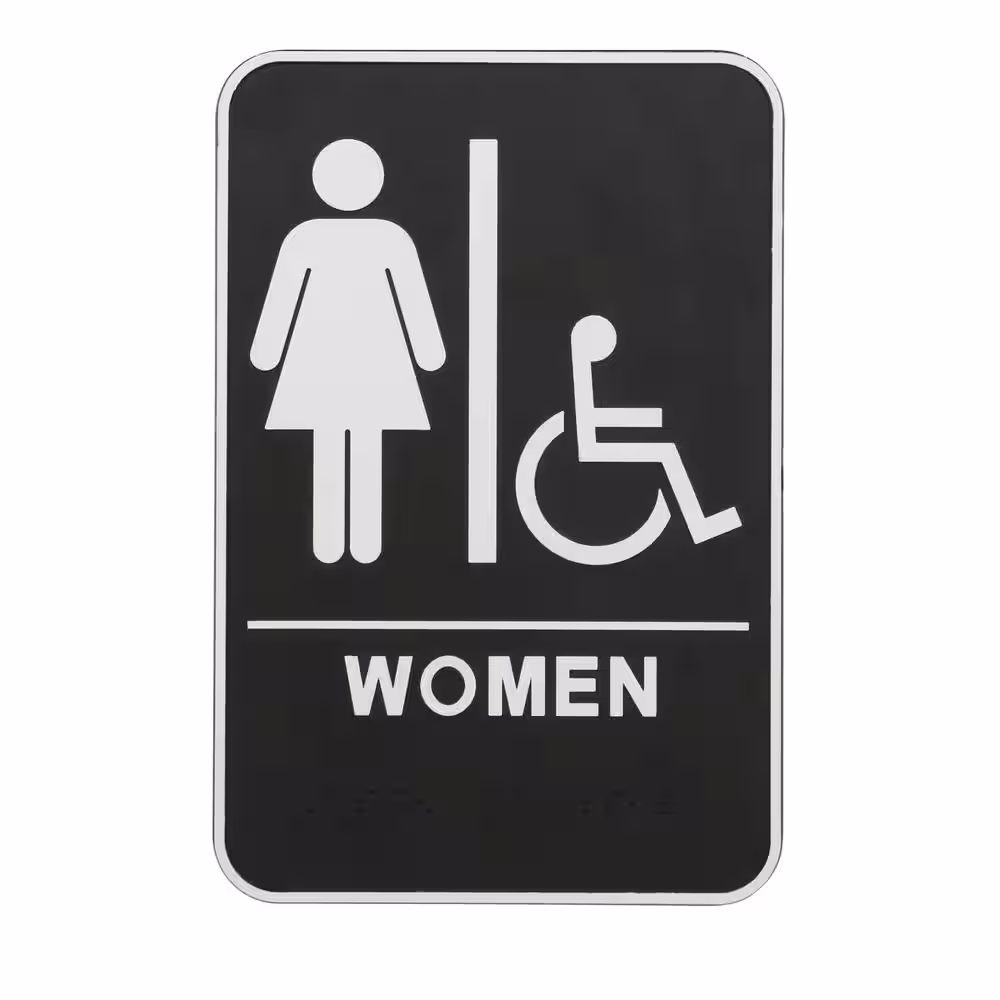 Everbilt 6 in. x 9 in. Women with Handicap Accessible Symbol Acrylic Restroom Sign with Braille