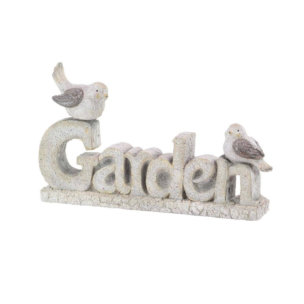 Litton Lane 15 in. Polystone Indoor Outdoor Bird Garden Sculpture with Garden Sign