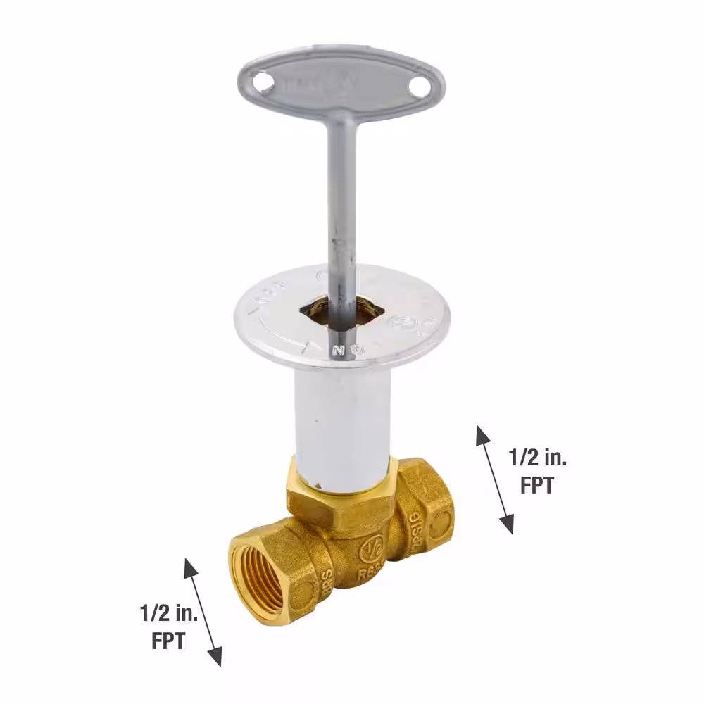 ProLine Series 1/2 in. FIP Brass Straight Gas Valve, Floor Plate and 3 in. Key in Chrome