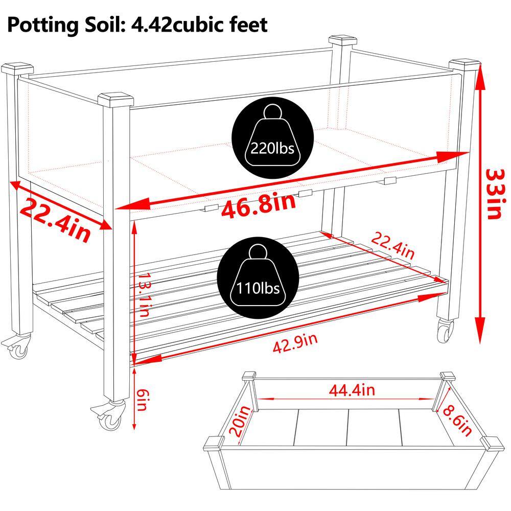 VEIKOUS 47 in. x 23 in. x 33 in. Wooden Raised Garden Bed with Lockable Wheels, Liner