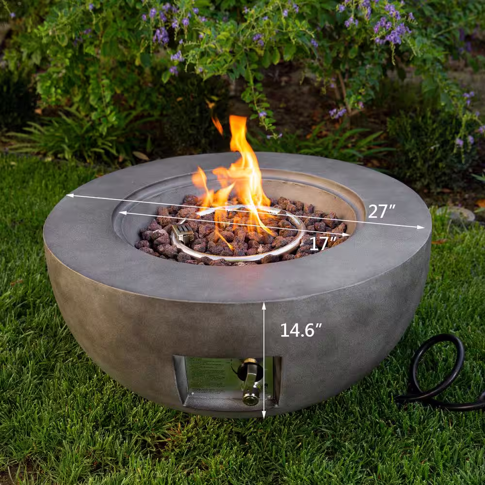 Barton 27-1/2 in. W x 14-1/2 in. H 40000 BTU Outdoor Firebowl Propane Field Patio Yard with Lava Rock and Weather Cover