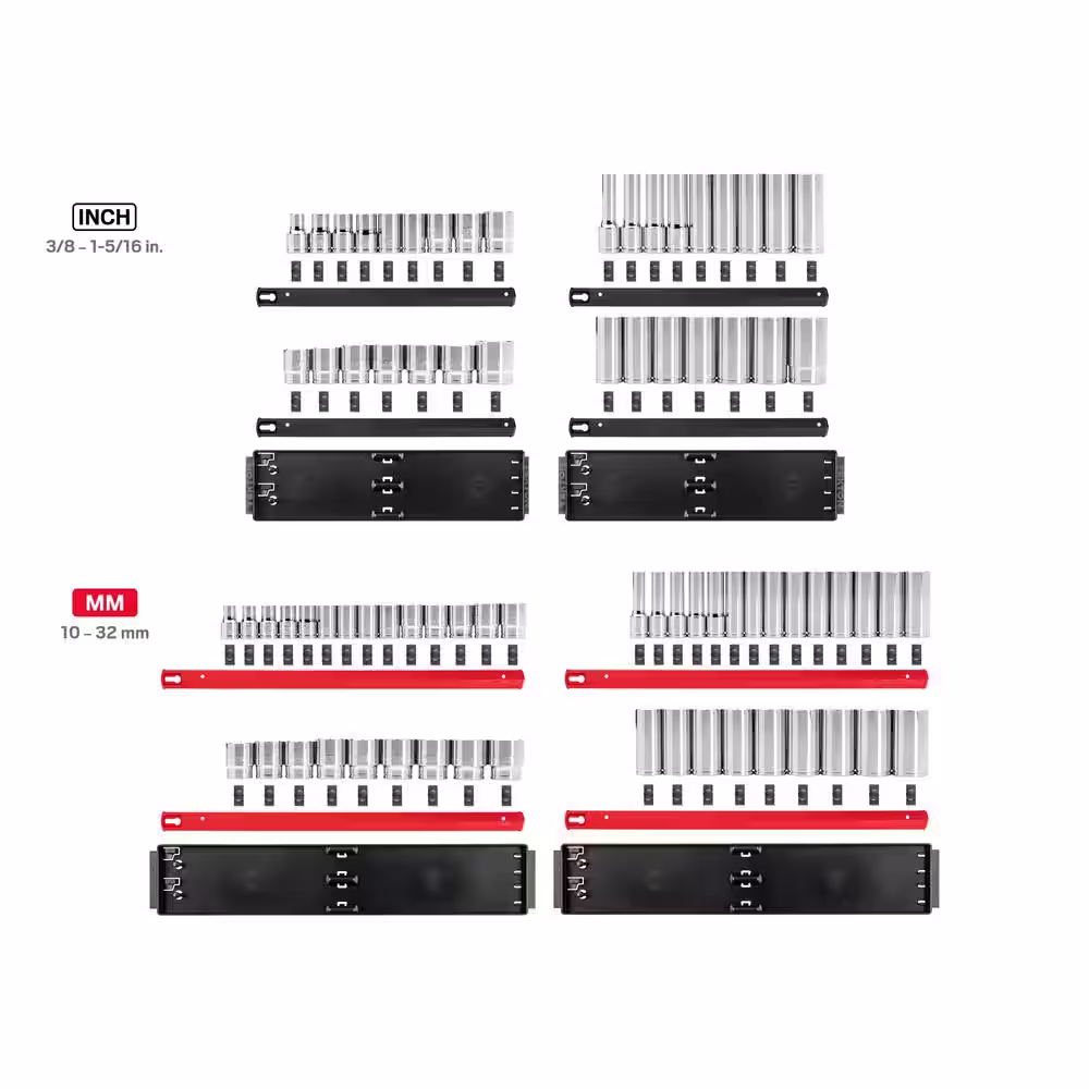TEKTON 1/2 in. Drive 6-Point Socket Set with Rails, (78-Piece) (3/8 in. to 1-5/16 in. 10 mm to 32 mm)