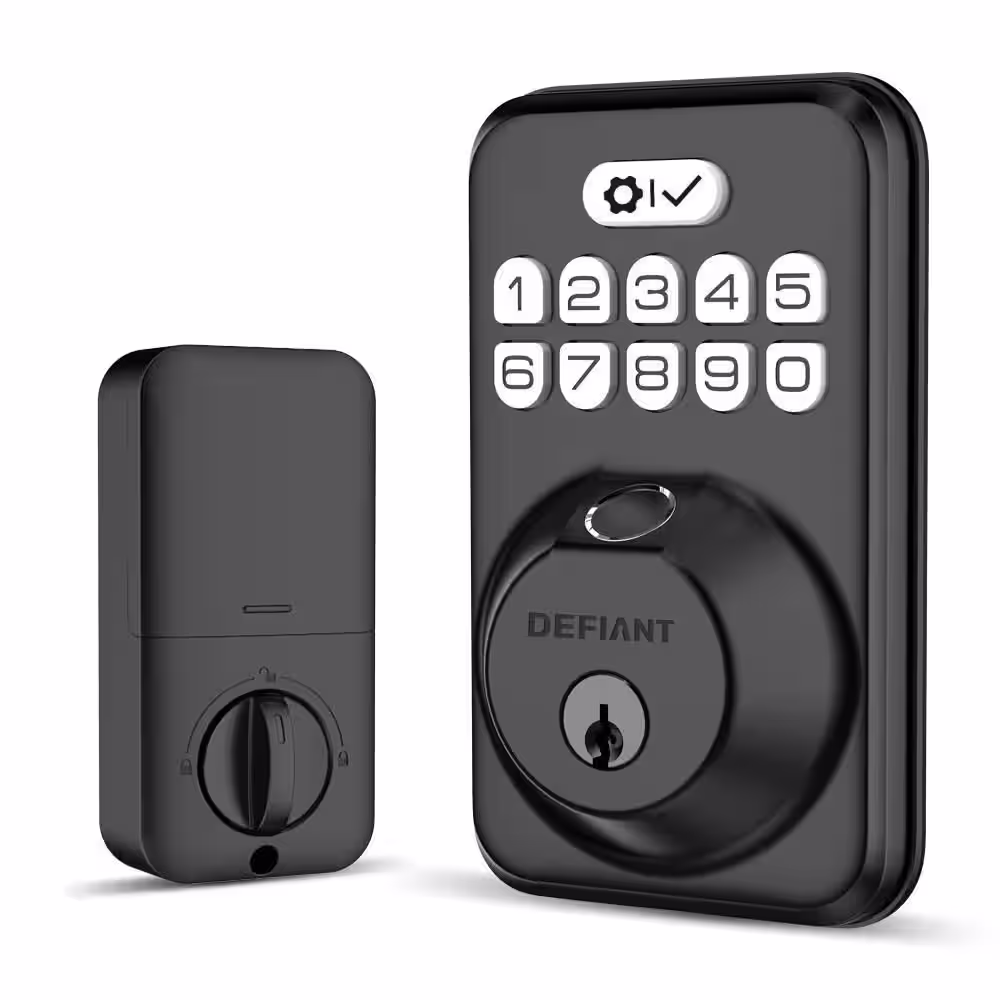 Defiant Single Cylinder Square Electronic Deadbolt Matte Black with Biometric Fingerprint and Keypad