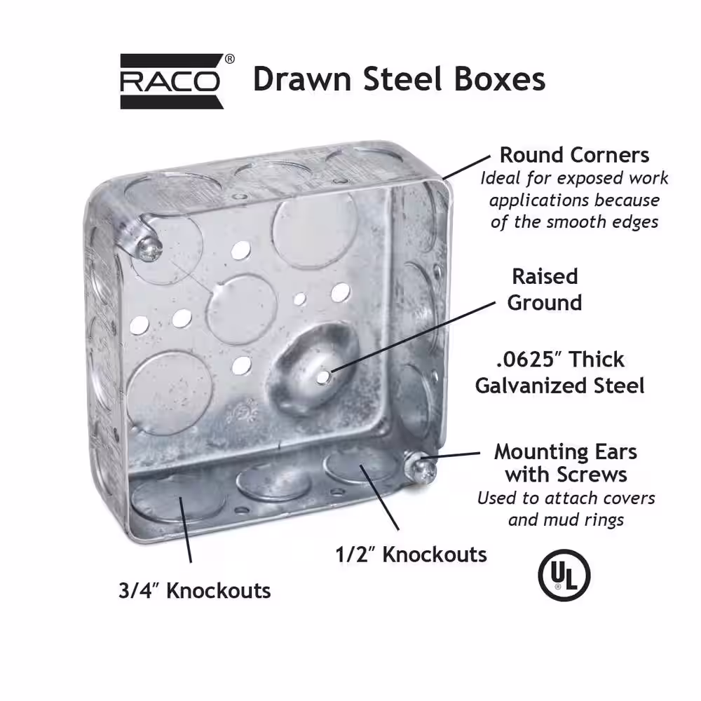 None 4 in. W x 2-1/8 in. D Metallic 2-Gang Two-Device Square Switch Box with Eleven 1/2 in. KO's and Six 3/4 in. KO's, 1-Pack