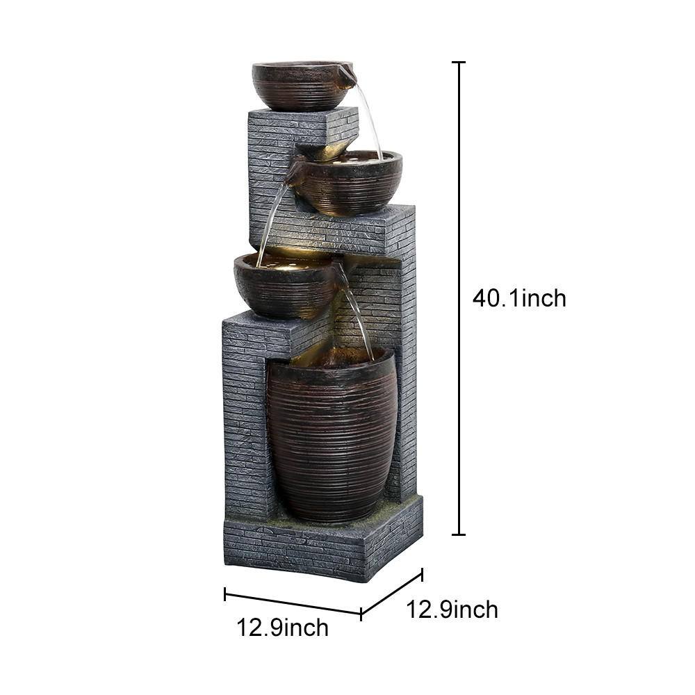 None Resin Outdoor Indoor Tiered Garden Water Fountain with LED Lights (4-Tier)