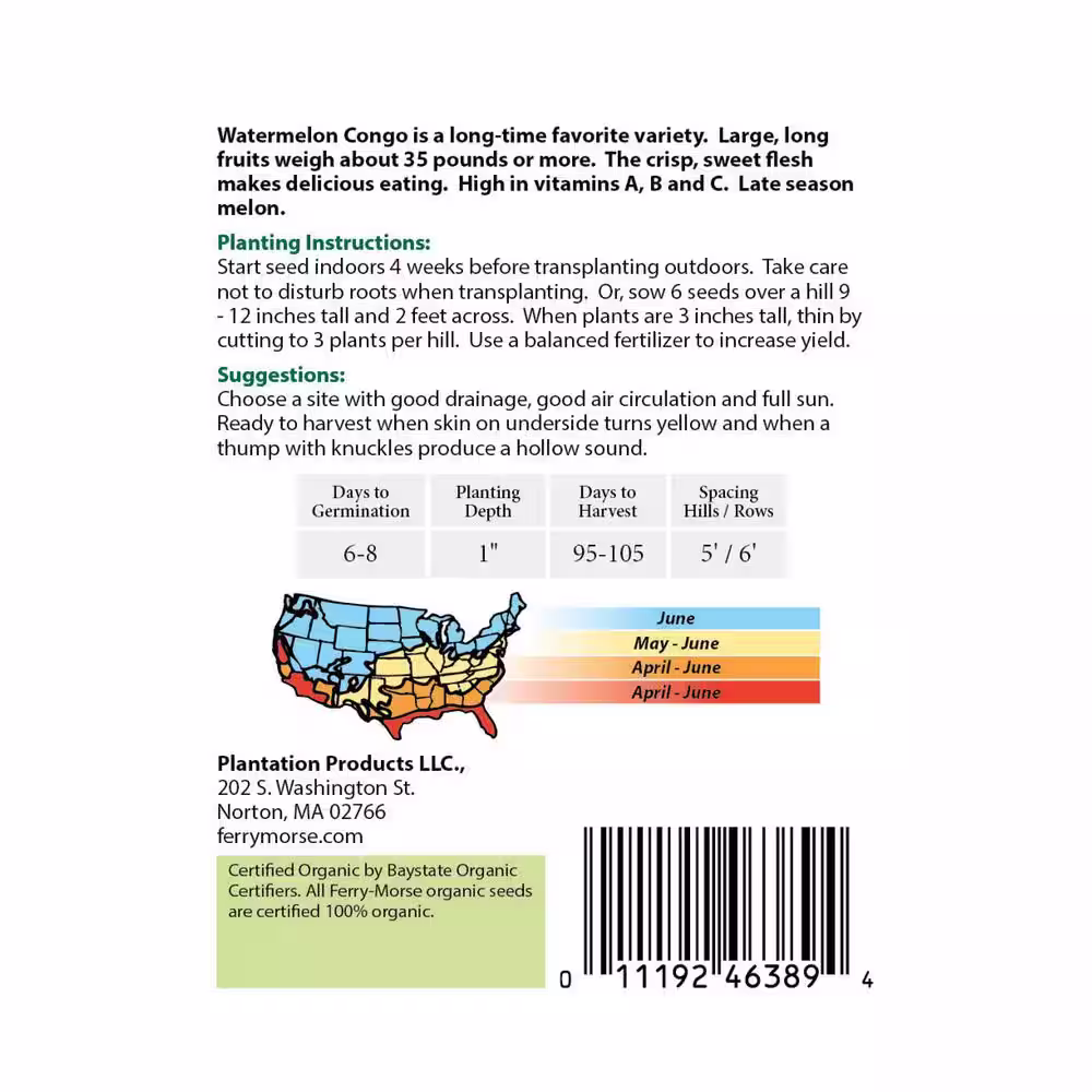 Ferry-Morse Watermelon Congo Organic Seed