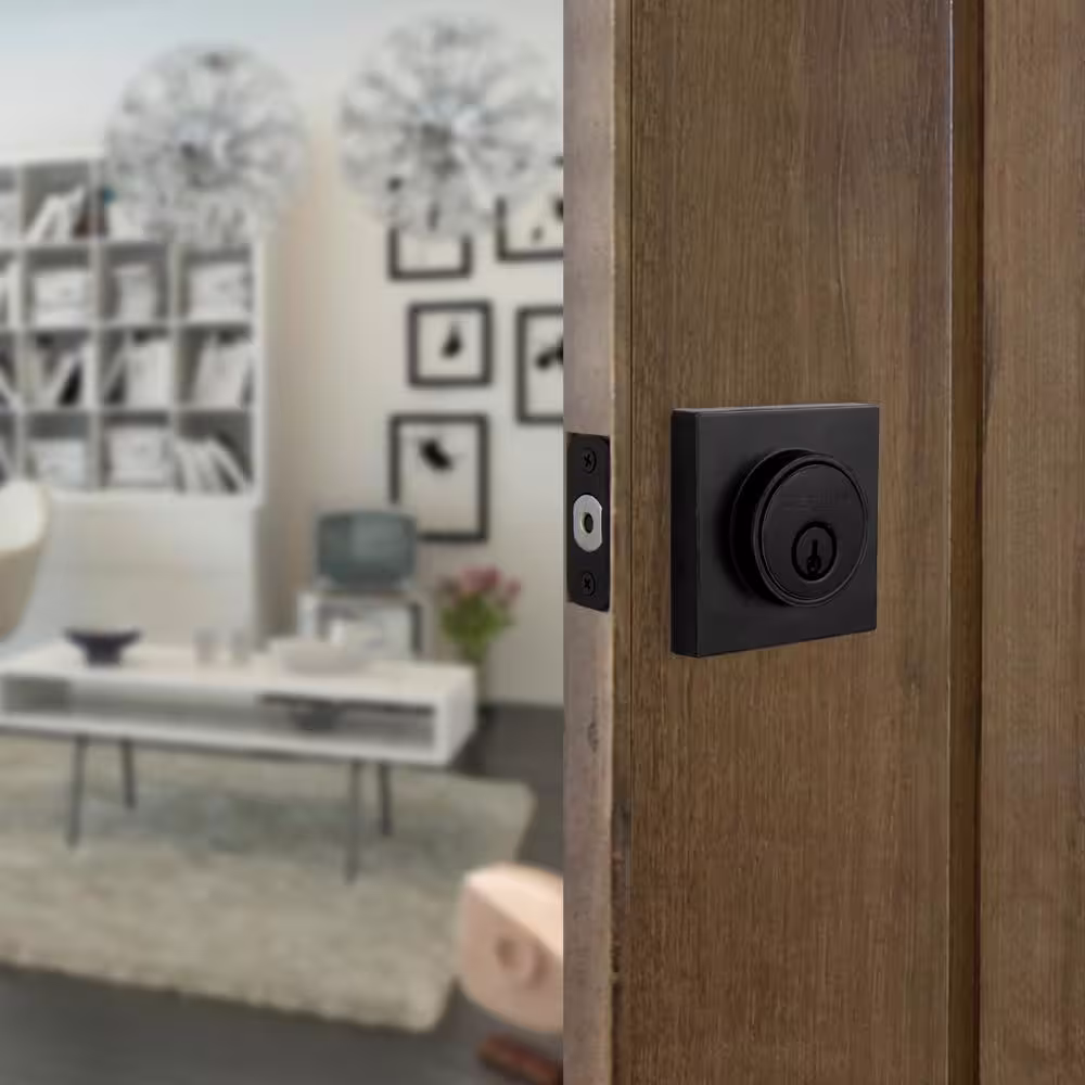 Defiant Square Matte Black Single Cylinder Contemporary Deadbolt