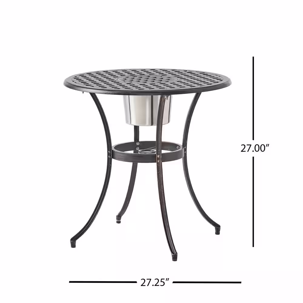 Noble House Angeles Copper 3-Piece Aluminum Outdoor Bistro Set and Ice Bucket