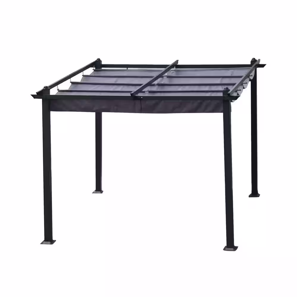 Sungrd 10 ft. x 10 ft. Gray Outdoor Patio Retractable Aluminum Pergola with Canopy Sunshade Pergola
