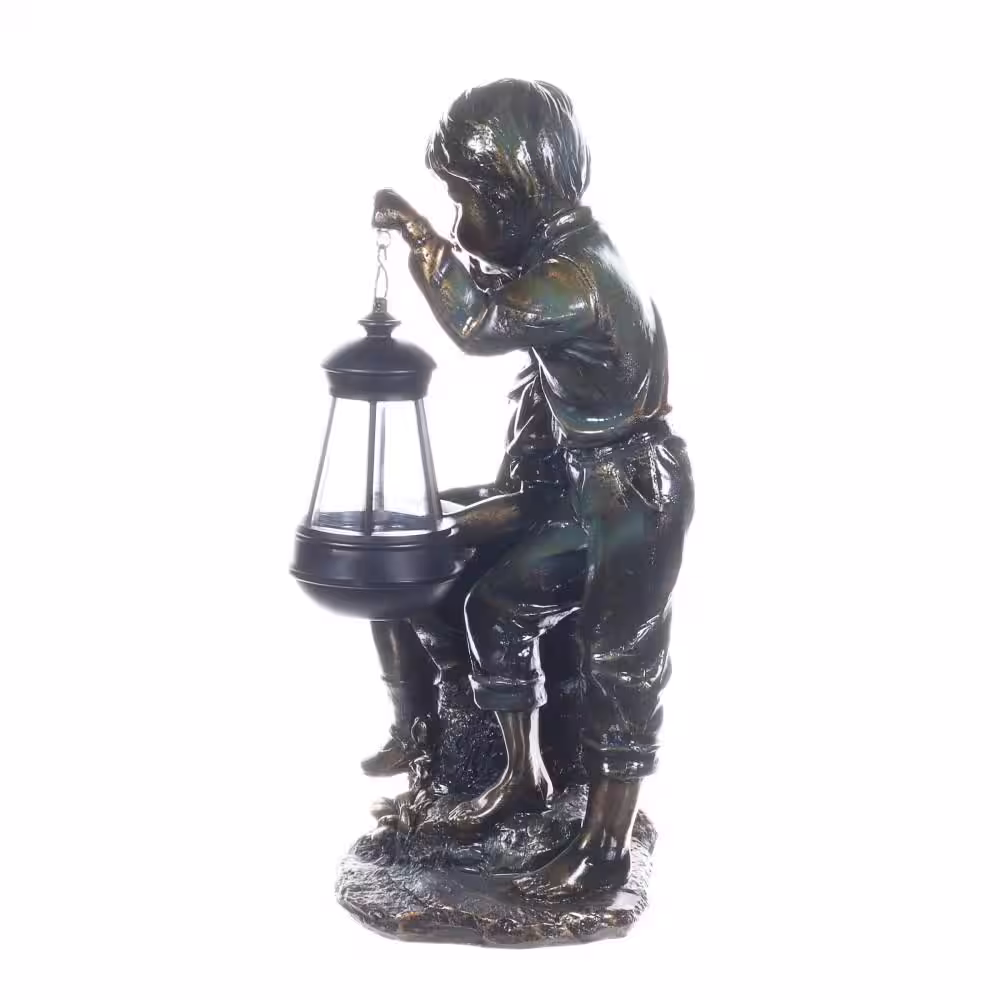 Exhart Solar Faux Bronze Girl and Boy Garden Statue