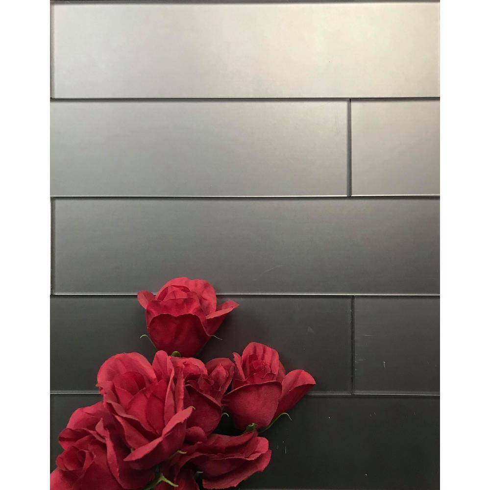 ABOLOS Transitional Design Style Matte Gray Subway 3 in. x 12 in. Glass Decorative Wall Tile (1 sq. ft./Case)