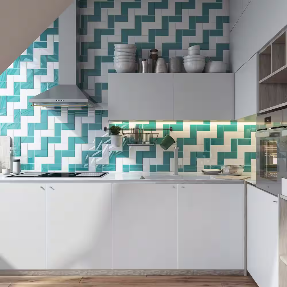 Giorbello Teal 3 in. x 6 in. x 8 mm Glass Subway Wall Tile (5 sq. ft./case)