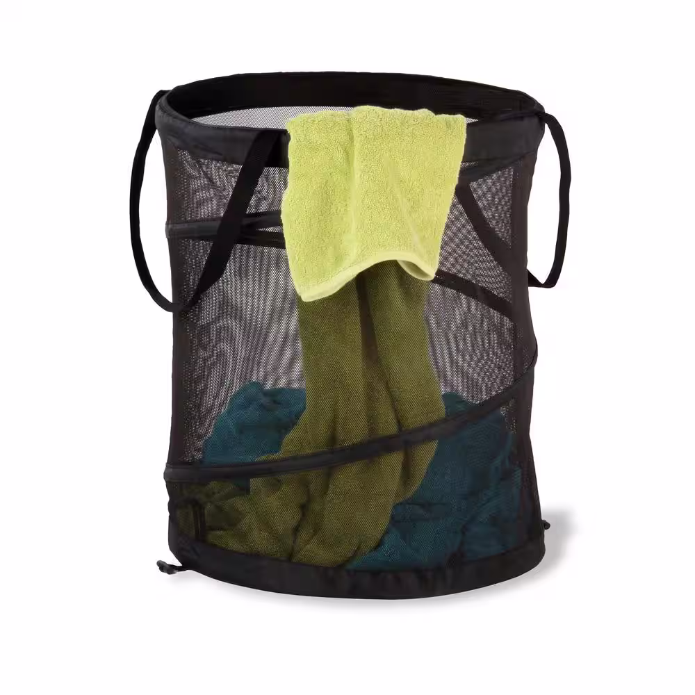 Honey-Can-Do Black Pop-Up Polyester Mesh Laundry Hamper