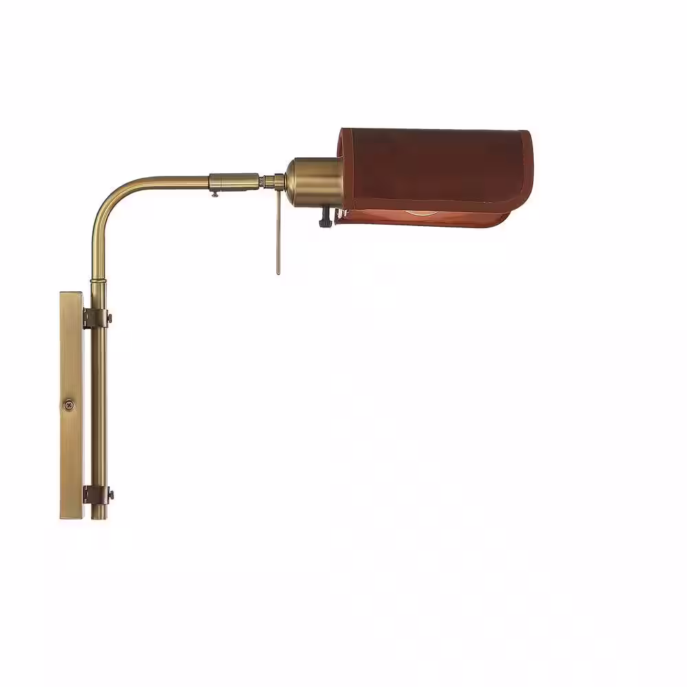 Savoy House Meridian 7 in. W x 12 in. H 1-Light Redwood and Natural Brass Wall Sconce with Adjustable Shade