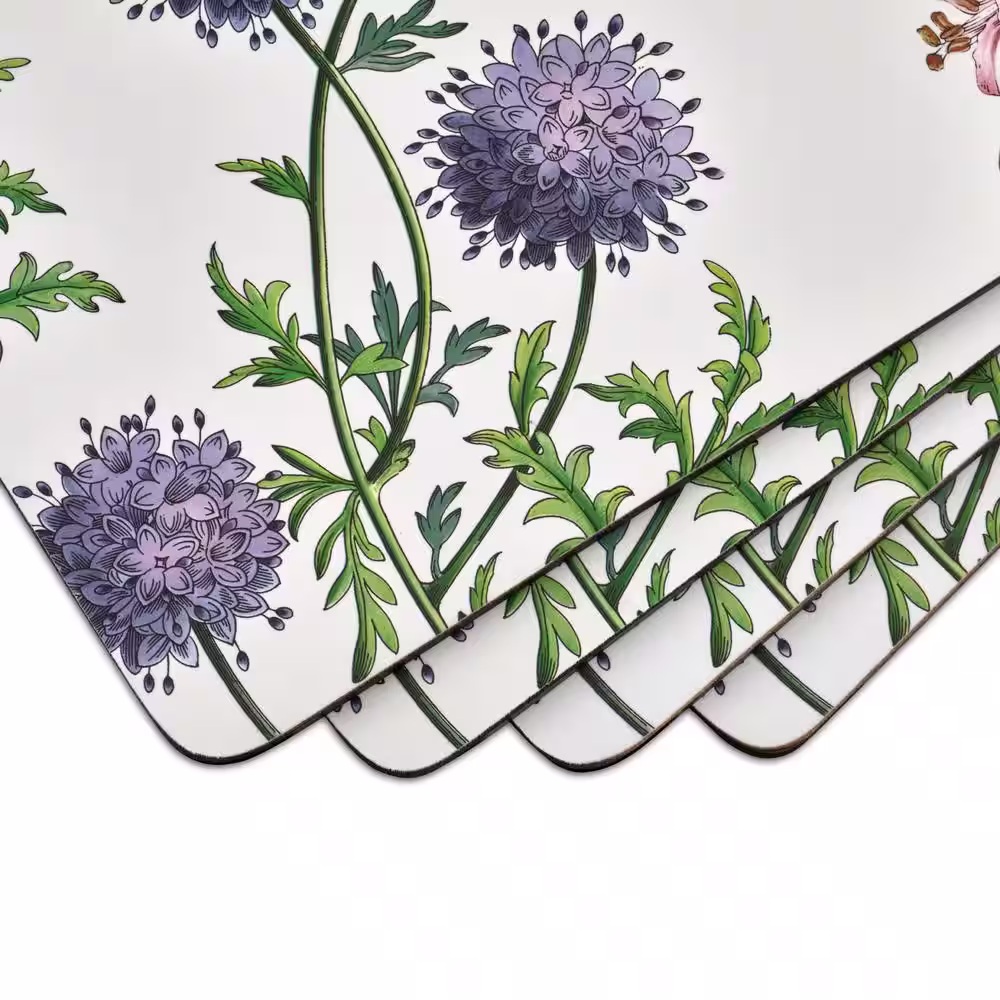 None 11.7 in. x 15.7 in. Stafford Blooms White MDF /Cork Backed Placemats (Set of 4)