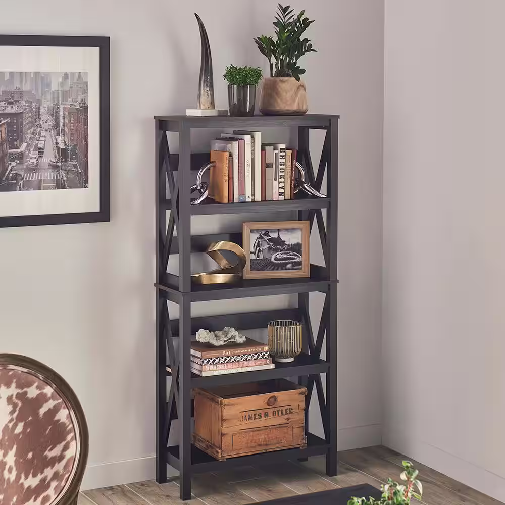 ClosetMaid X-Frame 5-Tier 63.4 in. H x 30 in. W 11.8 in. D Laminated Wood Bookshelf Shelving Unit in Black Walnut
