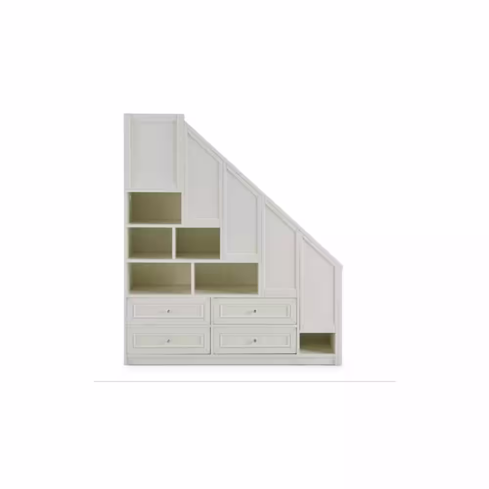 HOMESTYLES Naples Off White Twin Over Full Bunk Bed with Steps