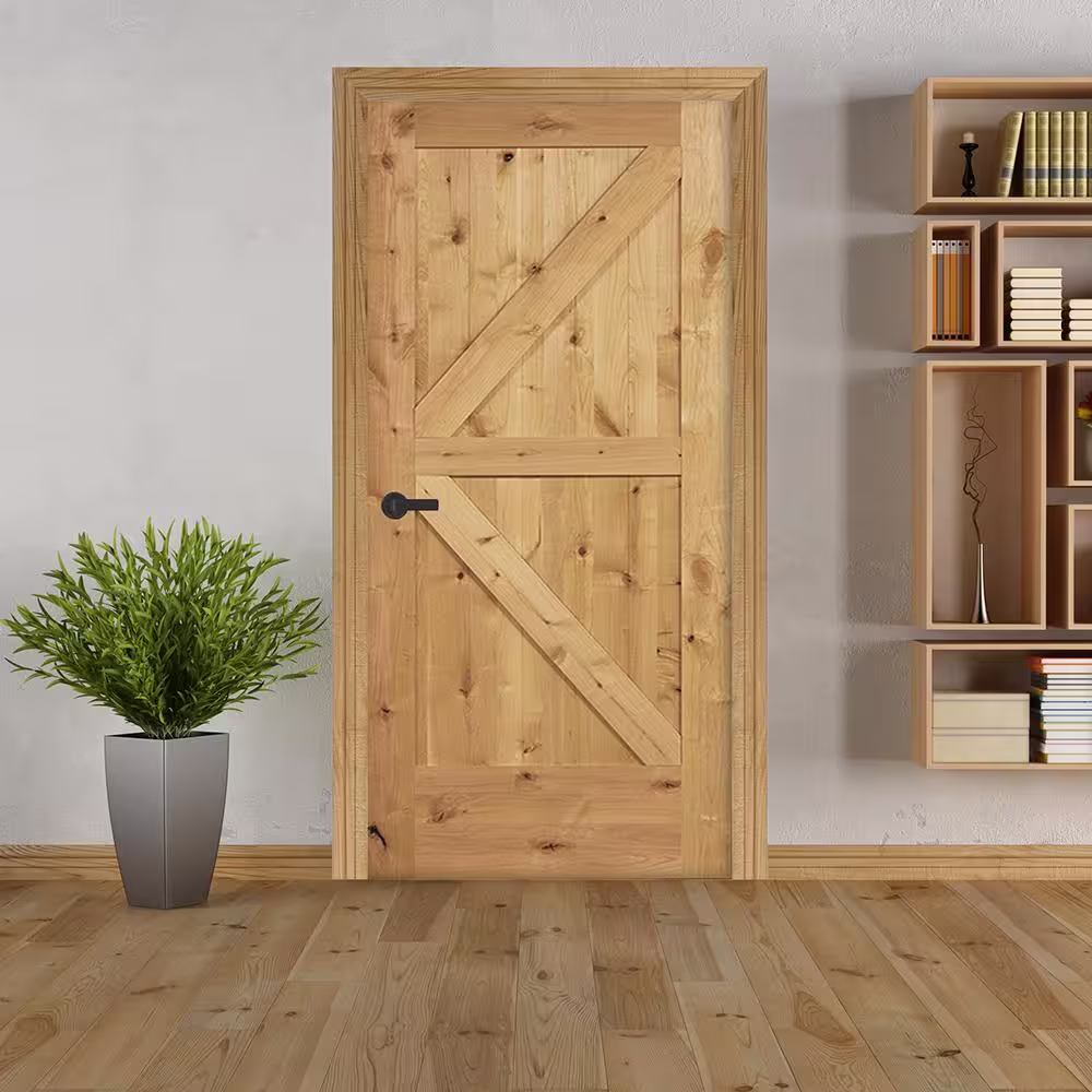 Steves & Sons 32 in. x 80 in. K Frame Unfinished Barn Door Style Knotty Alder Single Prehung Interior Door