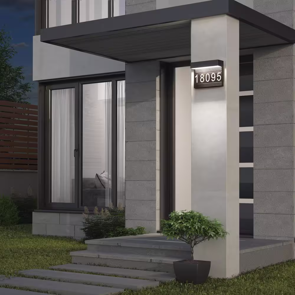 Artika Headline Address Name Black Modern Integrated LED Outdoor Hardwired Porch Light Lantern Sconce