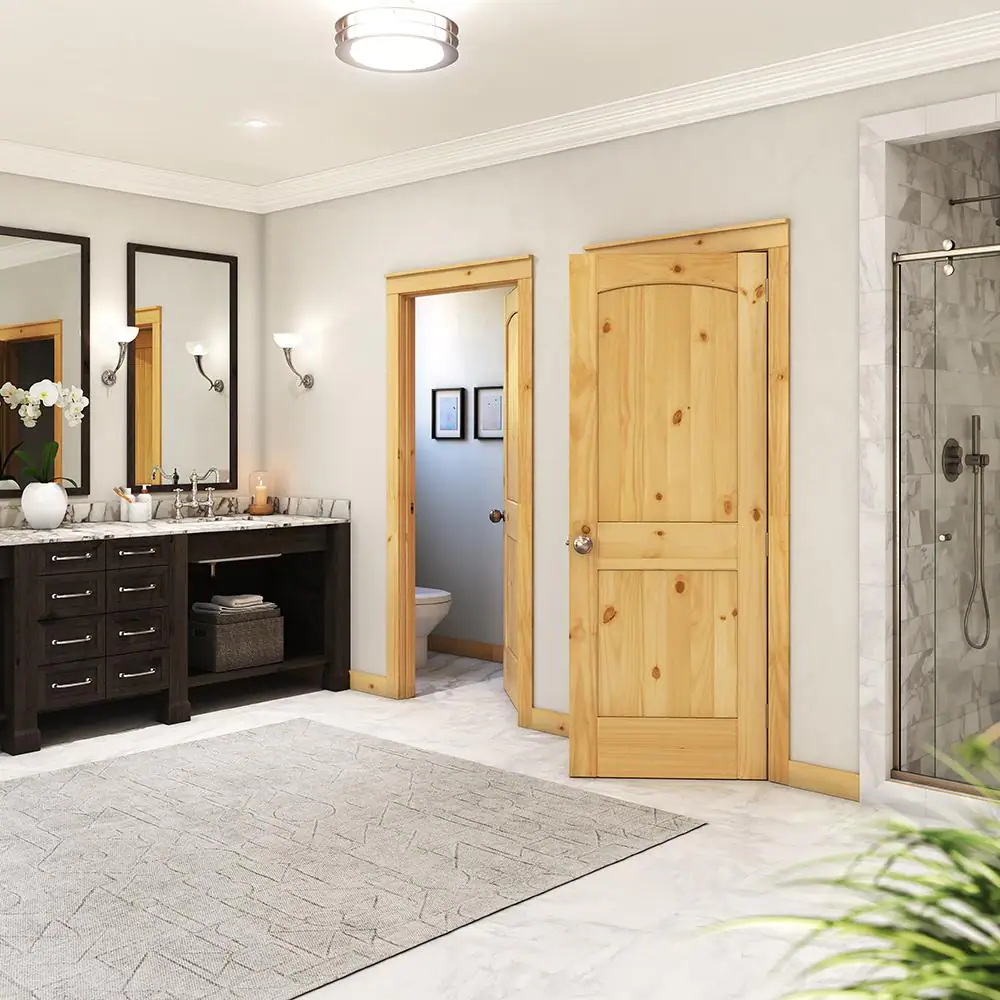 eightdoors 30 in. x 80 in. x 1-3/8 in. 2-Panel Arch Top V-Groove Knotty Solid Core Unfinished Pine Wood Interior Door Slab