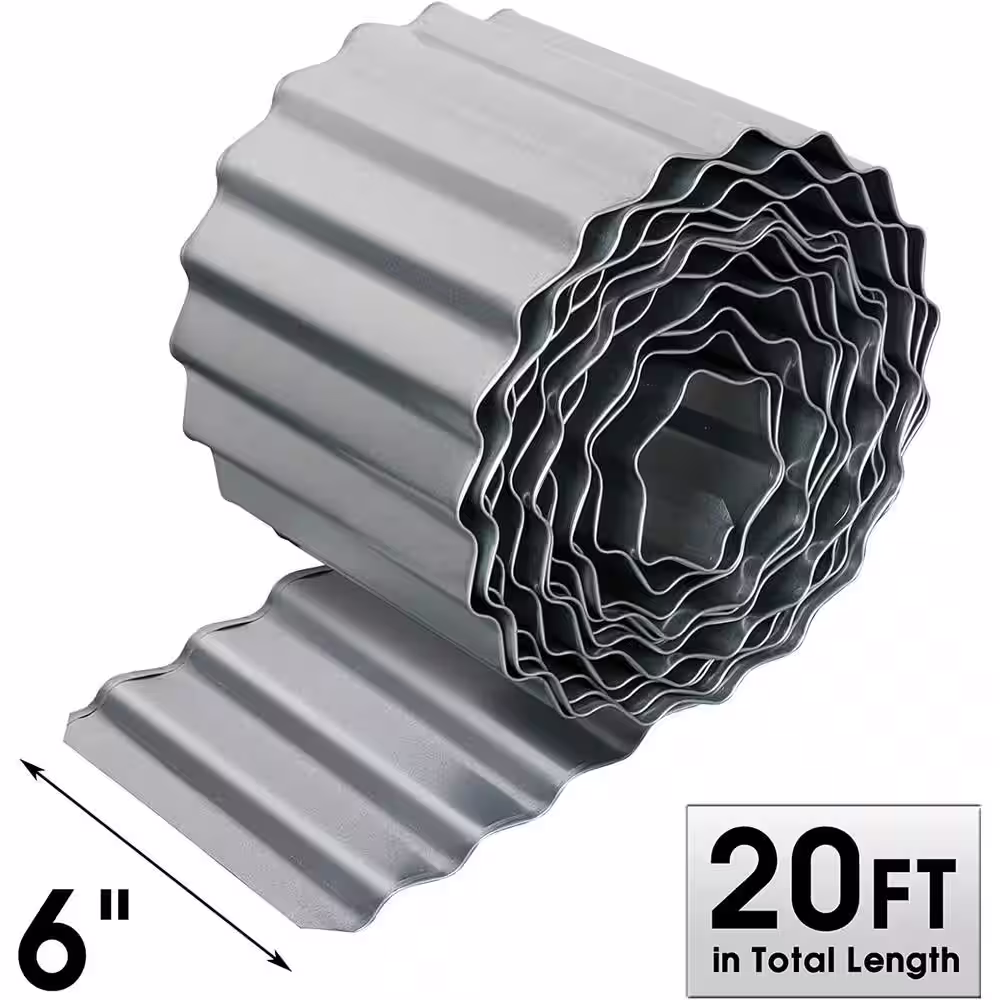 Worth Garden 20 ft. x 6 in. Galvanized Steel Wide Corrugated Landscape Lawn Edging