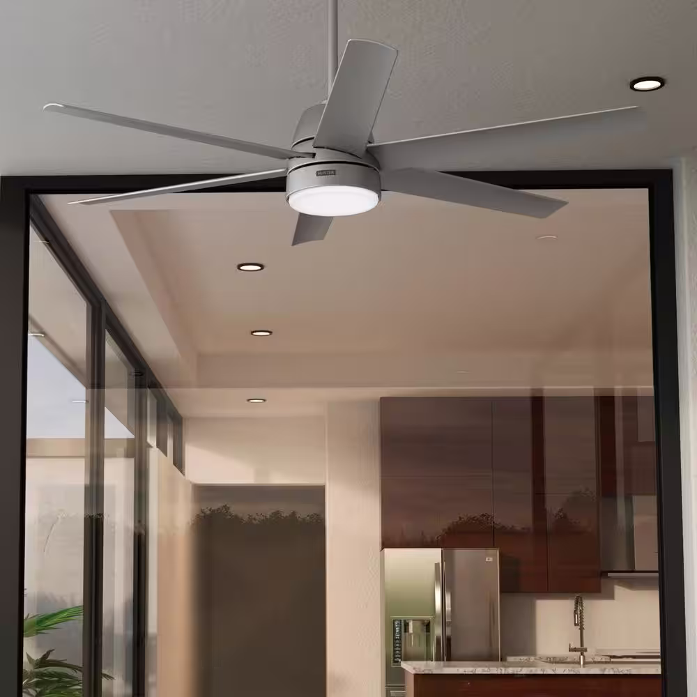 Hunter Skysail 60 in. Outdoor Matte Silver Ceiling Fan with Light Kit and Wall Control Included