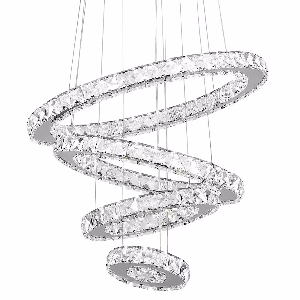 Maxax Jefferson 4 - Light Clear/Chrome Unique/Statement Geometric Integrated LED Chandelier Accents