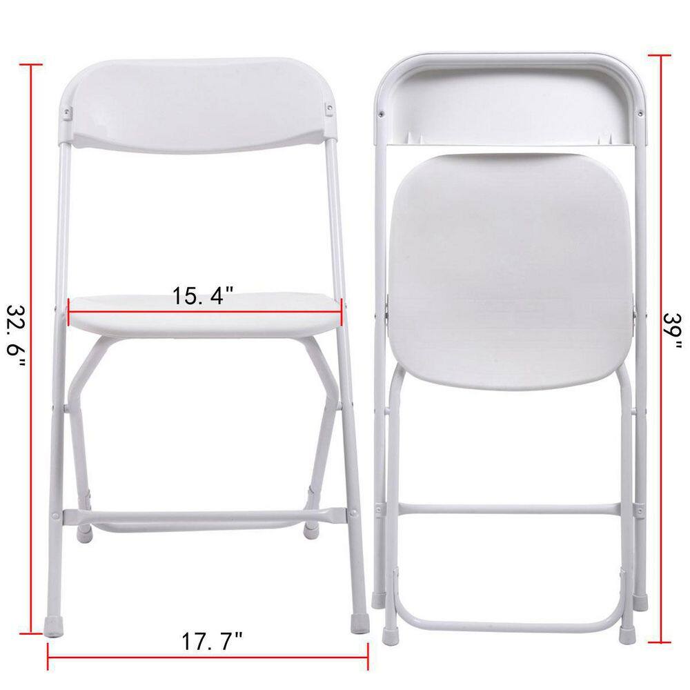None White Indoor Outdoor Steel Frame Lightweight Plastic Folding Chairs (Set of 5)