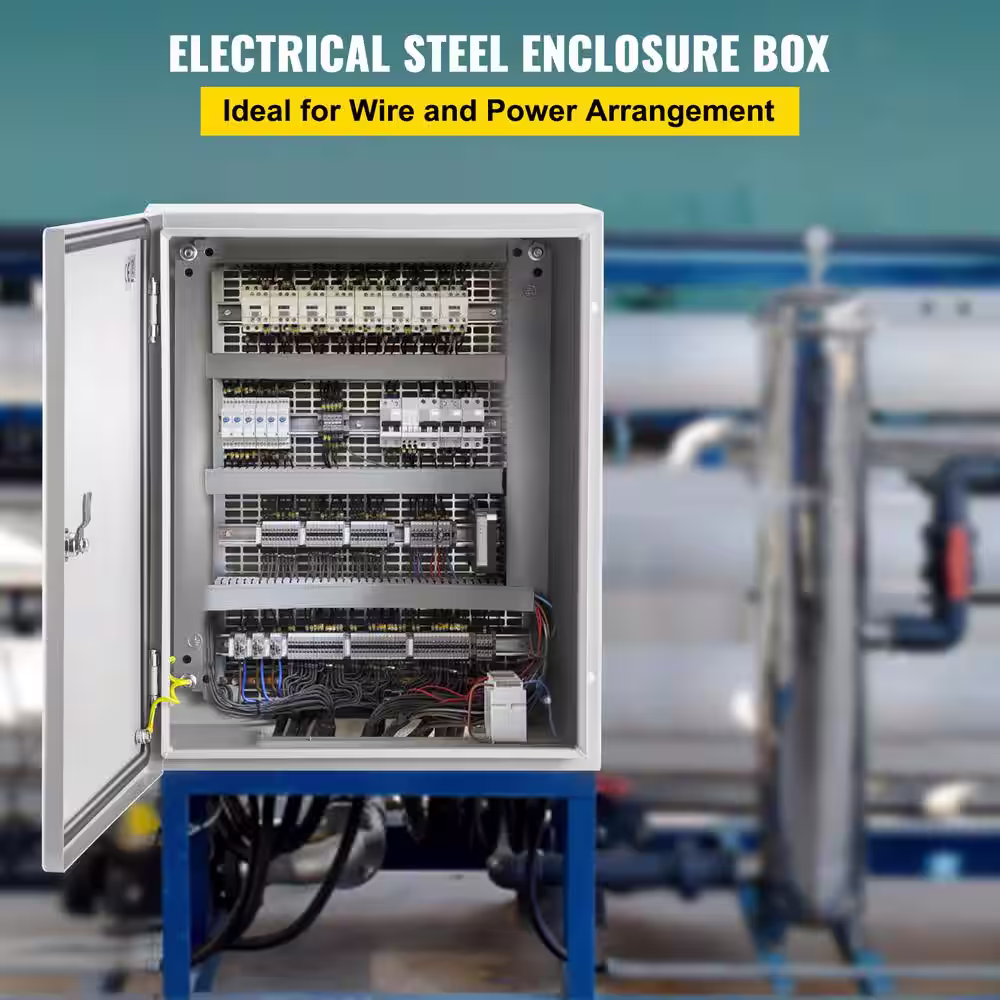 VEVOR Electrical Enclosure 20 in. x 16 in. x 10 in. NEMA 4X Cabon Steel Outdoor Electrical Junction Box With Mounting Plate
