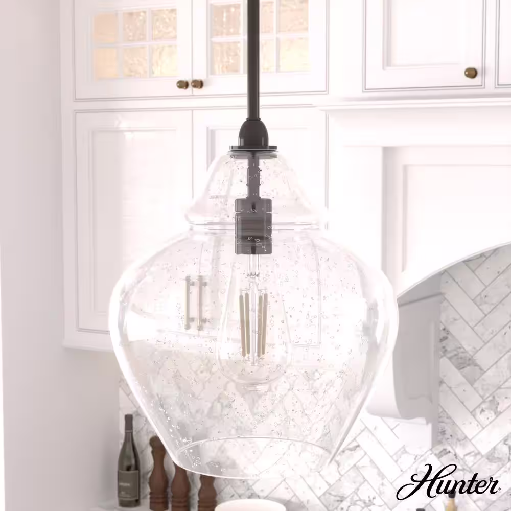 Hunter Dunshire 1-Light Noble Bronze Island Pendant Light with Clear Seeded Ginger Jar Glass Shade