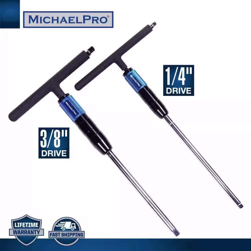 None 1/4 in. and 3/8 in. Drive T Handle Wrench Set Patented 2 Way Speed Adjustable with Spinner Handle 3 Level Grip Position