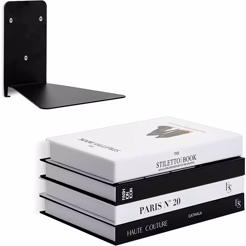 Sorbus 6 in. x 6 in. x 5.5 in. Black Metal Wall Mounted Invisible Floating Bookshelves
