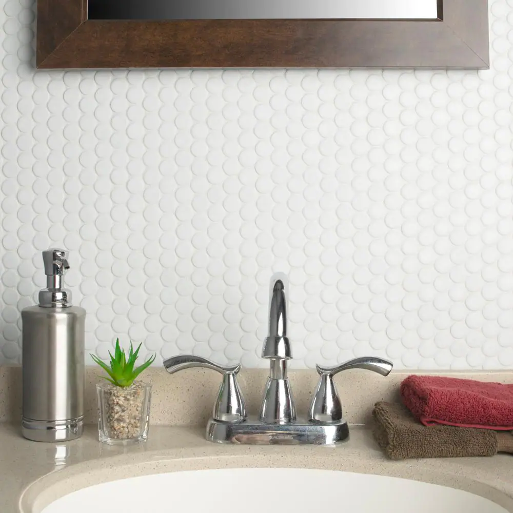 Merola Tile Hudson Penny Round Matte White 12 in. x 12-5/8 in. Porcelain Mosaic Tile (10.7 sq. ft./Case)