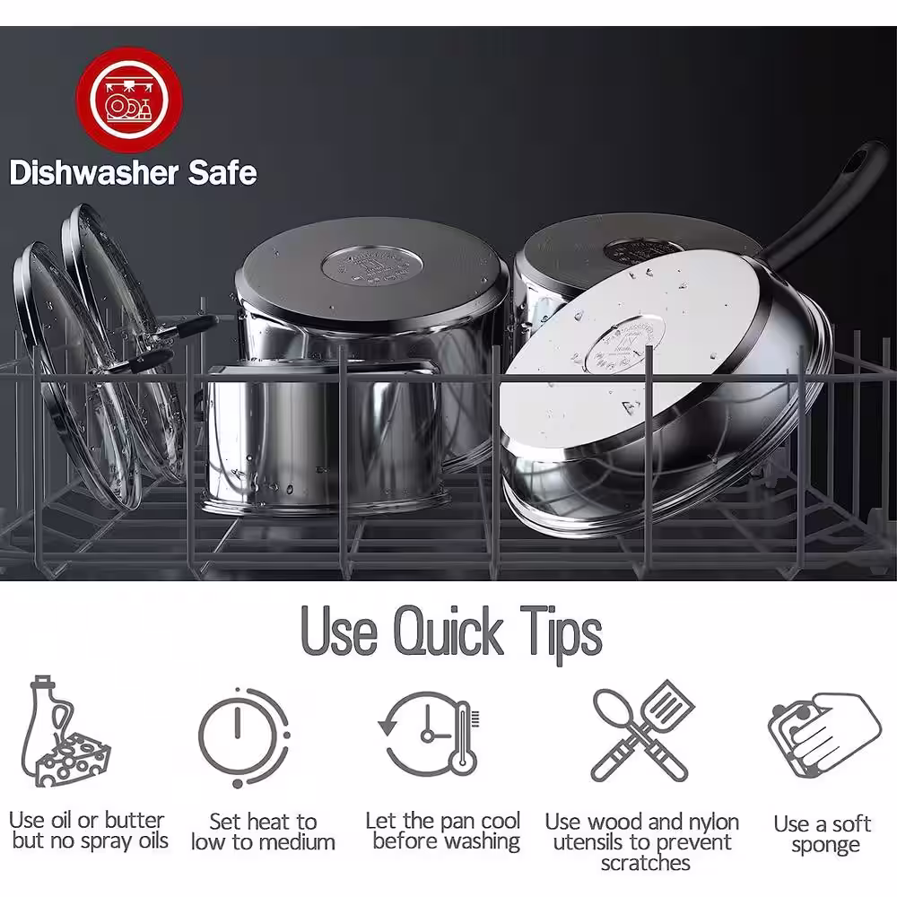Cook N Home 10-Piece Stainless Steel Cookware Sets with Stay-Cool Handles