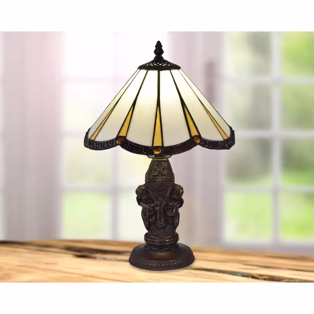Dale Tiffany 16 in. Antique Brass Accent Lamp with Hand Rolled Art Glass