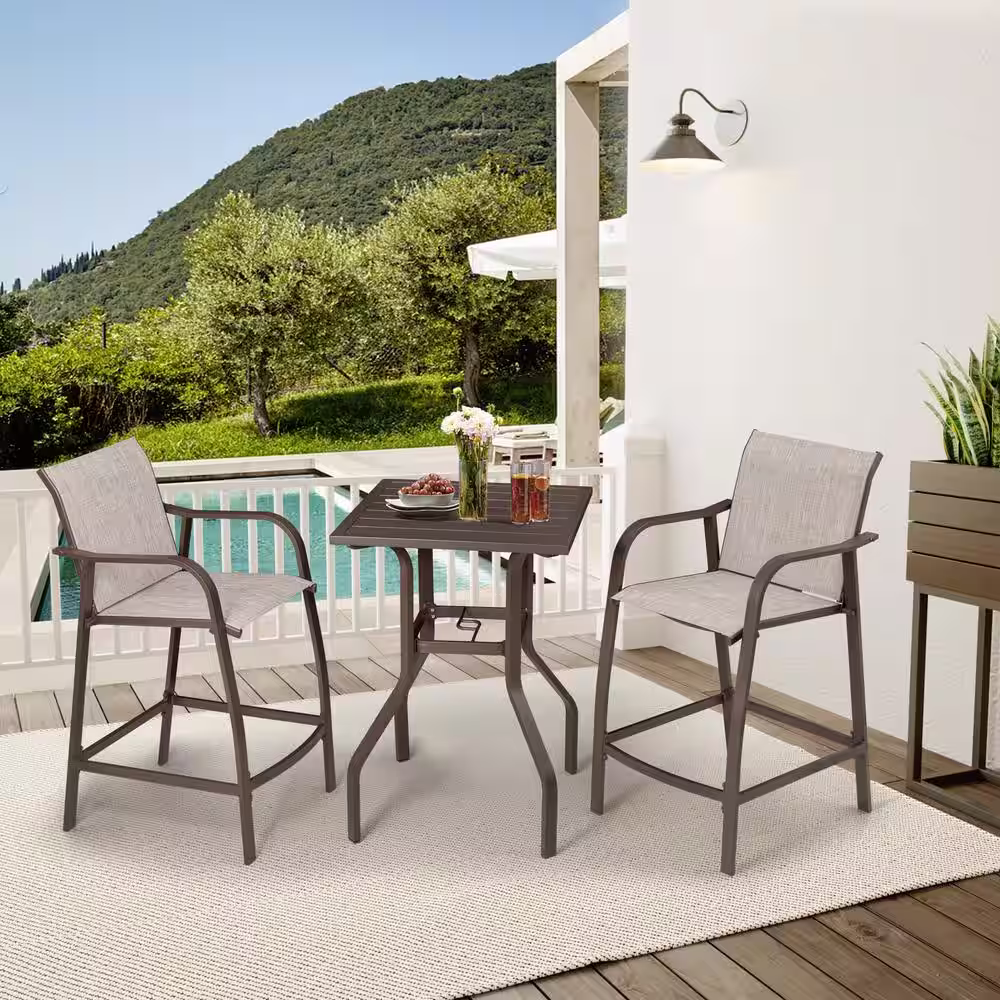 Crestlive Products 3-Piece Aluminum Square Outdoor Bistro Set in Beige