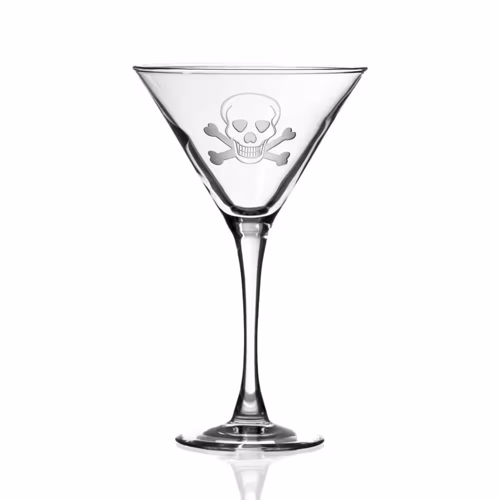 Rolf Glass Skull and Cross Bones 10 fl. oz. Clear Martini Glasses (Set of 4)