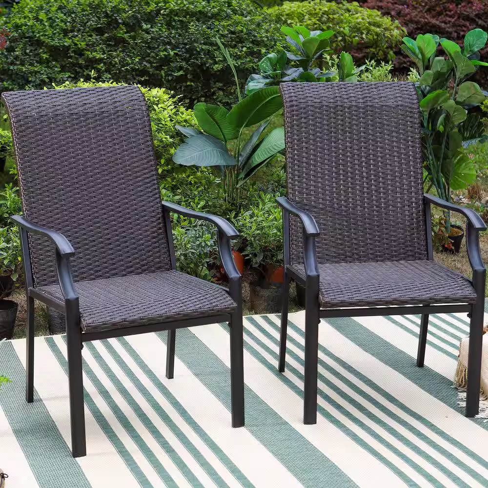 None Black 9-Piece Patio Outdoor Dining Set with Rectangle Extensible Table and Rattan Swivel Chair
