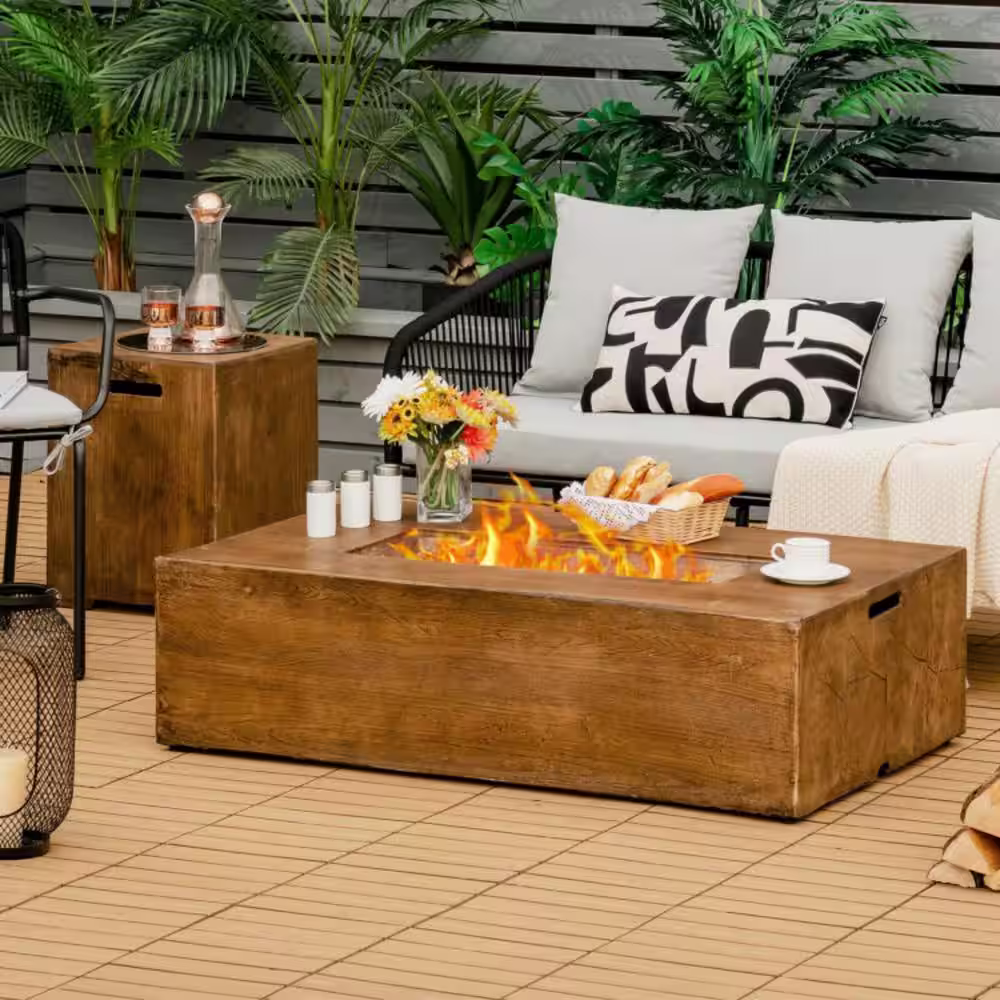 None 48 in. x 27 in. Brown Outdoor Gas Fire Pit Table 50 000 BTU with Lava Rocks and Cover