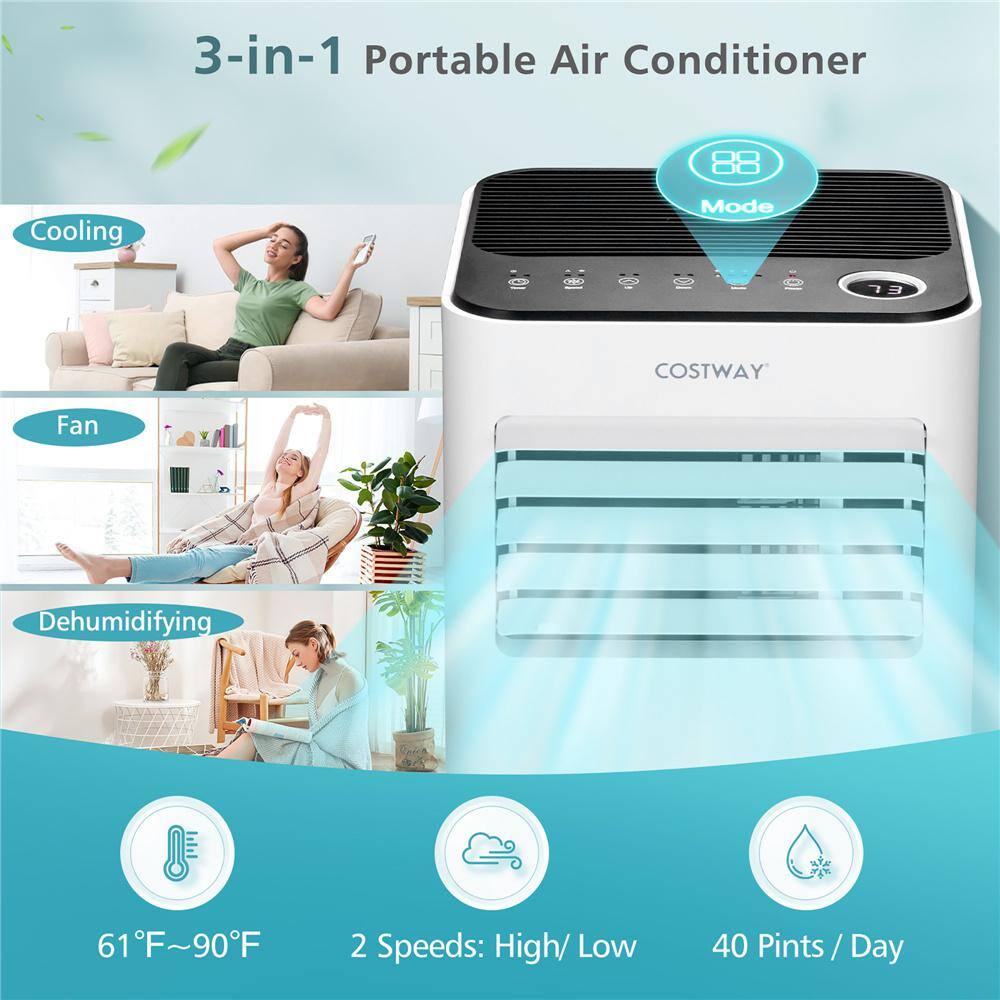 Costway 8000 BTU Portable Air Conditioner 3-in-1 Cools 250 Sq. Ft. with Dehumidifier Remote in Black Control Panel