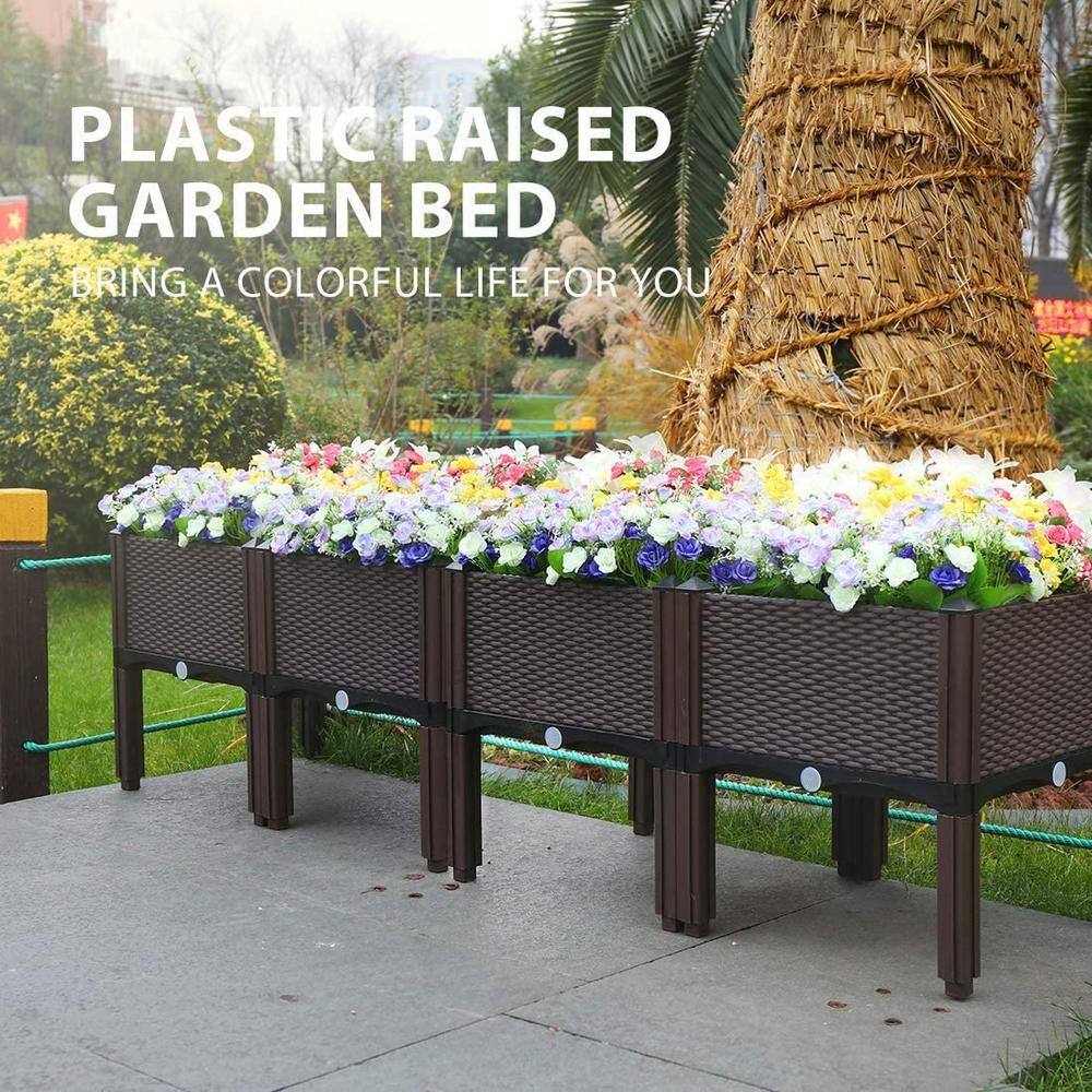 VIVOHOME Brown Elevated Plastic Raised Garden Bed Planters (4-Pack)