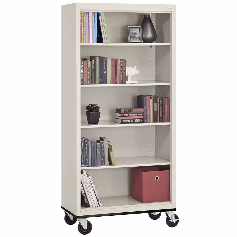 Sandusky Metal 5-shelf Cart Bookcase with Adjustable Shelves in Putty (78 in.)