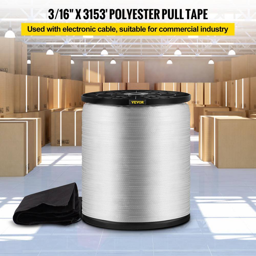 VEVOR 170 lbs. Polyester Pull Tape 3153 ft. x 3/16 in. Flat Tape for Wire and Cable Conduit Work Variable Functions, White