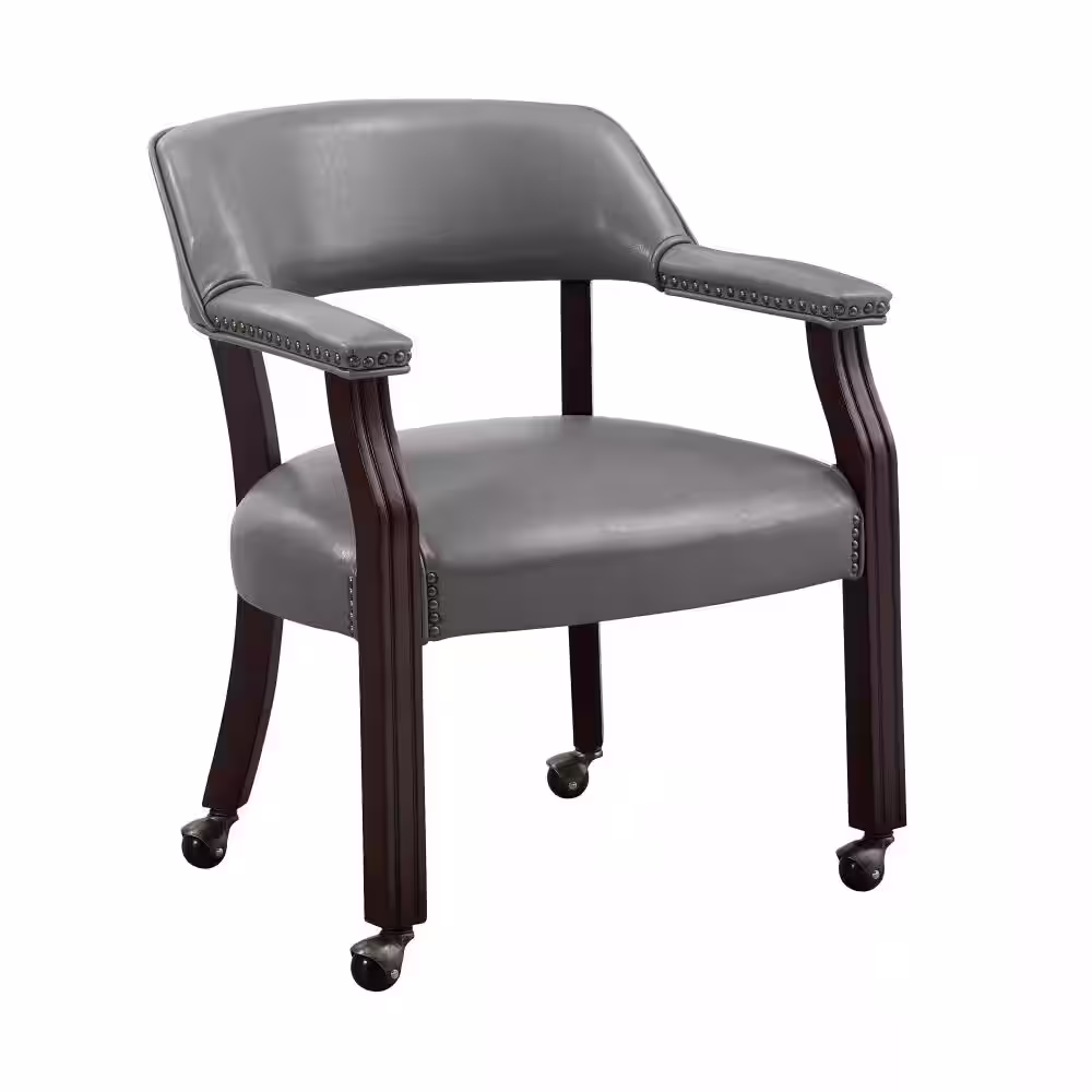 Steve Silver Tournament Gray Vinyl Upholstery Casters Arm Chair