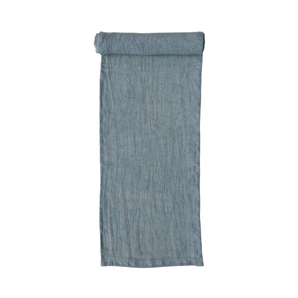 Storied Home 14 in. W x 108 in. L Mint Green Solid Stonewashed Linen Table Runner