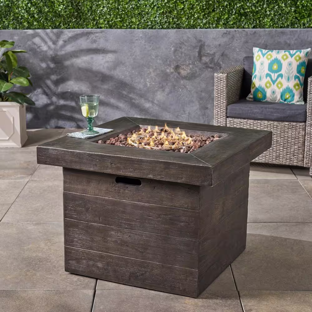 Noble House Anchorage Wood Finish Square Gas Outdoor Fire Pit