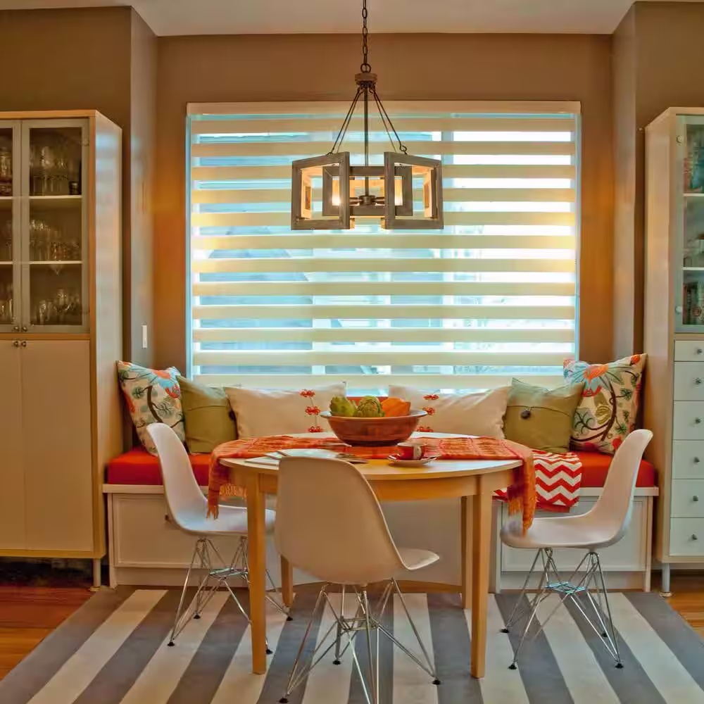 Uolfin Wood Chandelier, Farmhouse 4-Light Wood Island Drum Rustic Metal Chandelier Dining Room Ceiling Light